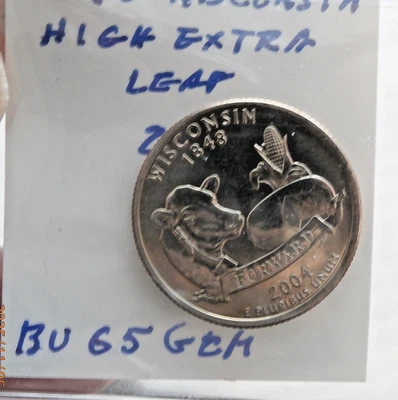 BU 2004-D WISCONSIN EXTRA HIGH LEAF QUARTER ERROR UNCIRCULATED  S-1071-B - Image 1 of 4