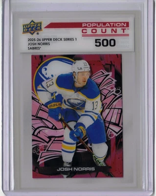 JOSH NORRIS 25/26 2025 Upper Deck Population Count 500 RED Clear Cut Card #PC-14 - Image 1 of 2
