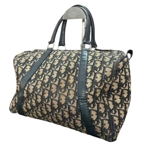 Mini Bolso de Mano Christian Dior Trotter Logo Boston Azul Marino Lona Cuero USADO929A - Imagen 1 de 11