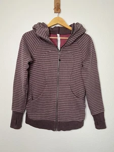 Lululemon mauve gestreifte Scuba Hoodie Jacke Größe 6 Athleisure Freizeit - Bild 1 von 3