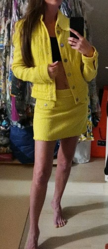 AUTENTICO Vintage VERSACE Jeans Couture Boucle Giallo Scintillante Tuta Gonna Giacca 38it