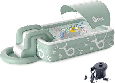 Aufblasbarer Familienpool Schwimmbad mit Baldachin Rutsche Outdoor Kinder - Bild 1 von 4