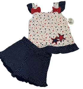 Neu mit Etikett Baby Mädchen 24 Monate 4. Juli rot weiß blau patriotischer Stern Tanktop & Shorts - Bild 1 von 6