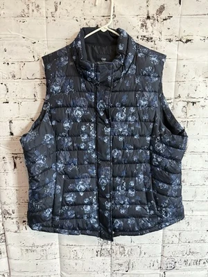 Plumón floral hueco para mujer mejor talla XXL azul marino con patrón floral azul claro Foto 1 de 4