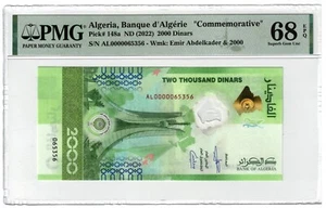 Billete conmemorativo Argelia 2000 dinar 2022 P148a UNC PMG 68 - Imagen 1 de 2