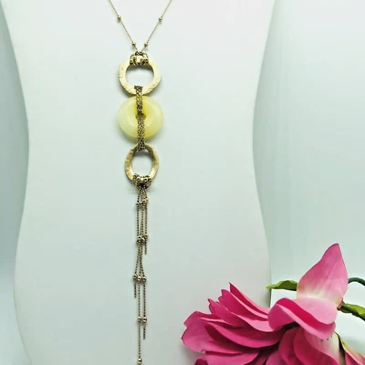 Collar Colgante Firmado Cold Water Creek Tono Oro Blanco Acrílico Anillo 28" Foto 1 de 4