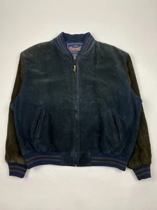 Vintage Navy and Brown Suede Varsity Jacket - Picture 1 of 6