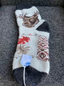 Men's socks, 100% Sheep's Wool , Chunky & Warm, Print animal Deer. Size 12-13 - Picture 1 of 4
