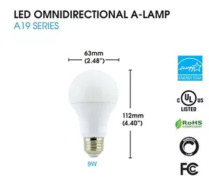 MaxLite (1) Pack 9 Watt (60 Watt Equiv) LED Dimmable A19 Bulb 800 Lumens 2700K - Picture 1 of 4