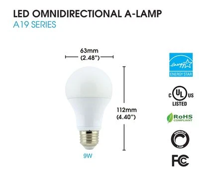MaxLite (4) Pack 9 Watt (60 Watt Equiv) LED Dimmable A19 Bulb 800 Lumens 2700K - Image 1 of 4