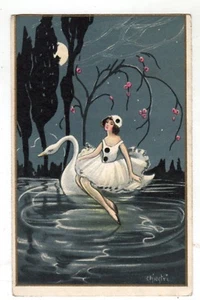 CI00178 ARTIST SIGNED ILLUSTRATORE CHIOSTRI PIERROT E CIGNO VG 1928 - Picture 1 of 2