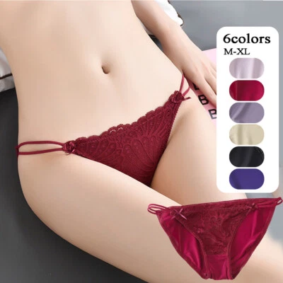 Damen-Slip Bandage Schleife Niedrige Taille Tanga Spitze Dessous Höschen / - Bild 1 von 4