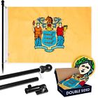 G128 6ft Black Aluminum Flagpole & New Jersey Double Sided Embroidered 3x5ft