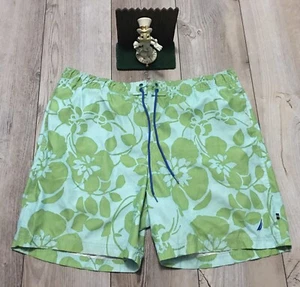 Nautica Board Shorts Men's Size XL Green Hawaiian Floral Swimming Trunks Nice - Picture 1 of 5