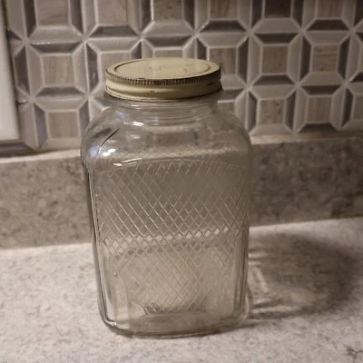 Nash's Toasted Coffee Vintage Square Cookies Jar & Lid Diamond Pattern No Chips - Image 1 of 4