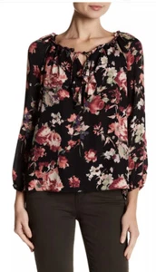 NWT- Joie Nadege Floral-Printed Tie-Neck Silk Blouse, Caviar Size Large - Picture 1 of 3