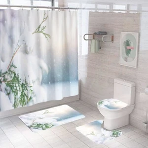 Winter Green Boughs Shower Curtain Set Bathroom Rug Floor Mat Toilet Cover - Picture 1 of 20