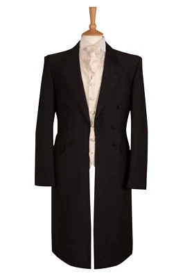 Black Wool Frockcoat Jacket Herringbone Funeral Director Morning Teddy Boy Mens - Image 1 of 4