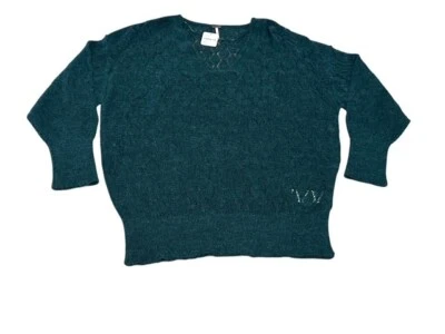 Suéter Suéter Free People Verde Bosque Lana Transparente Mezcla Alpaca XS Gran Tamaño V Foto 1 de 4