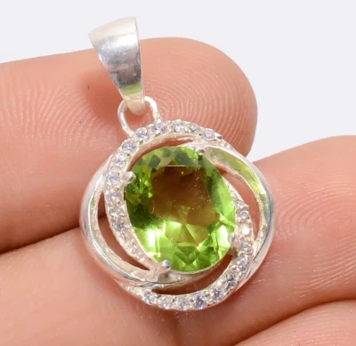 Natural Peridot Zircon Gemstone Pendant Handmade Jewelry Gift For Women FZ - Image 1 of 4