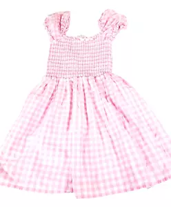 Janie and Jack Girls 12 Gingham Dress Pink White Smocked Puff Sleeve Preppy - Picture 1 of 9