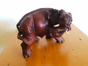 Vintage hardwood Hand-carved Wooden Elephant - Picture 1 of 10