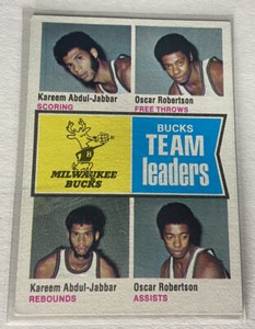 Kareem Abdul- Jabbar Oscar Robertson 1974-75 Topps Card #91 Bucks Team Leaders