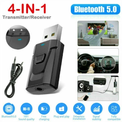 4in1 Bluetooth 5.0 Audio Transmitter Receiver LCD USB Adapter For PC TV Car AUX - Image 1 of 4