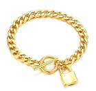 Padlock Bracelet for Women Men 7.28'' 7mm Gold Plated Stainless Steel Lock Charm