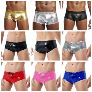 Mens Leather Underwear Boxers Bulge Pouch Briefs Swimwear Trunk  Shorts Lingerie
