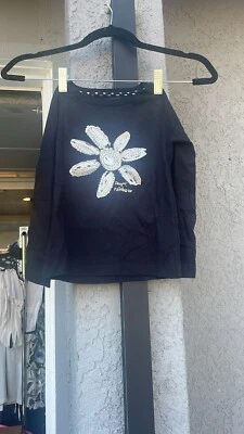 Desigual Rainbow Kids Girl Shimmer Floral Print Long Sleeve Black Top 4 Yrs NEW - Image 1 of 2