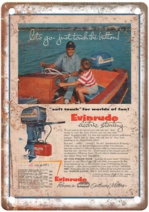 Vintage Anzeige 1955 EVINRUDE Big Twin OUTBOARD Retro Look Blechschild L164 - Bild 1 von 1