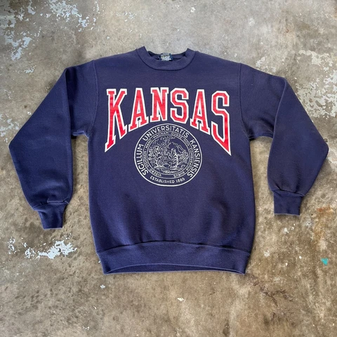 VTG Kansas University Sweartshirt Mens Medium M Blue Jayhawks Seal USA Made 90s Cover