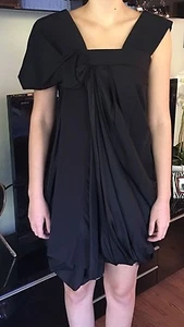 CELINE PARIS SUPER CUTE Black Draped Silk Shift Dress Size 38 6 RARE - Picture 1 of 8