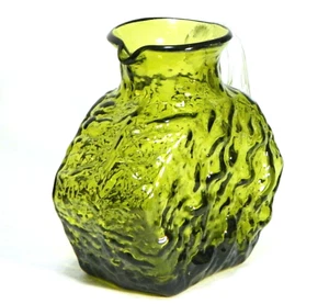 Vintage Pilgrim Crinkle Glass Avocado Green Square Pitcher - Picture 1 of 7