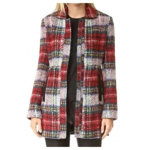L'Agence Women Martine Zip-Front Coat in Multi Long Sleeve Red Black Size Large - Picture 1 of 9