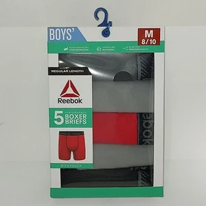 Reebok Boys Performance Boxer Briefs Reebok Size Medium (8/10) 5-Pack Gray Red - Picture 1 of 5