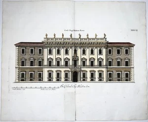 1679 Fassade des Palastes von Kardinal Chigi, Rom, Joh. Sandrart, Folio Gravur - Bild 1 von 3