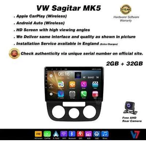 VW Sagitar MK 5 CARPLAY Android Head Unit HD Screen GPS Stereo Panel V7 - Picture 1 of 14