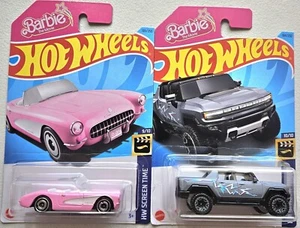 New Barbie The Movie Pink 1956 Corvette & Hummer EV Hot Wheels Set - Picture 1 of 5