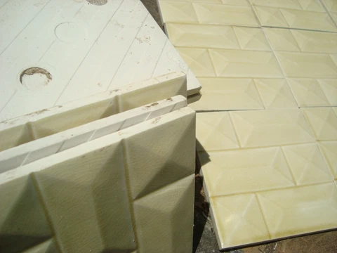 Lot of 30 White Cream 6x6 embosed brick shape Antique Majolica Art Nouveau tiles Cover