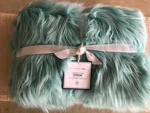 Pottery Barn 45 X 60  FURRIFIC FUR THROW Seafoam Absolutely Gorgeous! - Picture 1 of 4