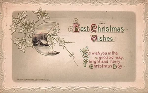 John Winsch Best Christmas Wishes Moon Cut Out Snow Vintage Postcard - Picture 1 of 2