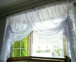 Cortinas de ventana transparentes bordadas de encaje 300x150 cm cuerdas de tracción BLANCAS - Imagen 1 de 5