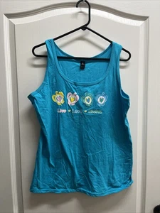 Womens Anvil Lightweight Large Tank Top Blue With Turtles Live Love Aloha Hawaii - Picture 1 of 10