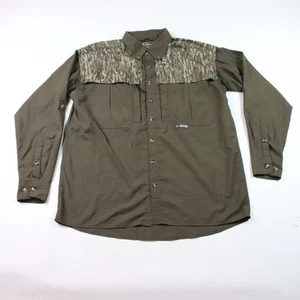 Drake Waterfowl Shirt Men Small Brown Camo Mossy Oak Vented Fishing READ HOLE - Picture 1 of 13
