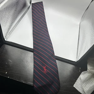 Yves Saint Laurent Vintage Krawatte Blau Rot Diagonale Streifen - Bild 1 von 3