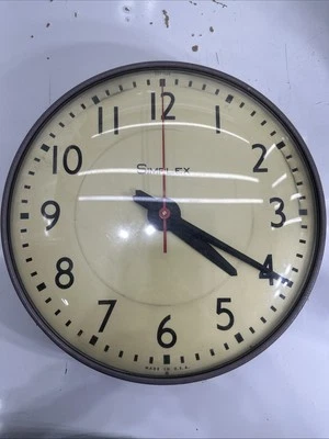 Vintage Simplex School Industrial Rustic Curved Glass Wall Clock Works - Image 1 of 4