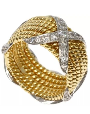 $12,000 TIFFANY & CO SCHLUMBERGER SEIS FILAS CUERDA ANILLO BANDA ORO 18K PLATINO TALLA 5 Foto 1 de 4