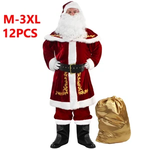 Herren Weihnachtsmann Kostüm Set Weihnachten 12tlg Deluxe Samt Erwachsene Weihnachtsmann Anzug -M - Bild 1 von 18